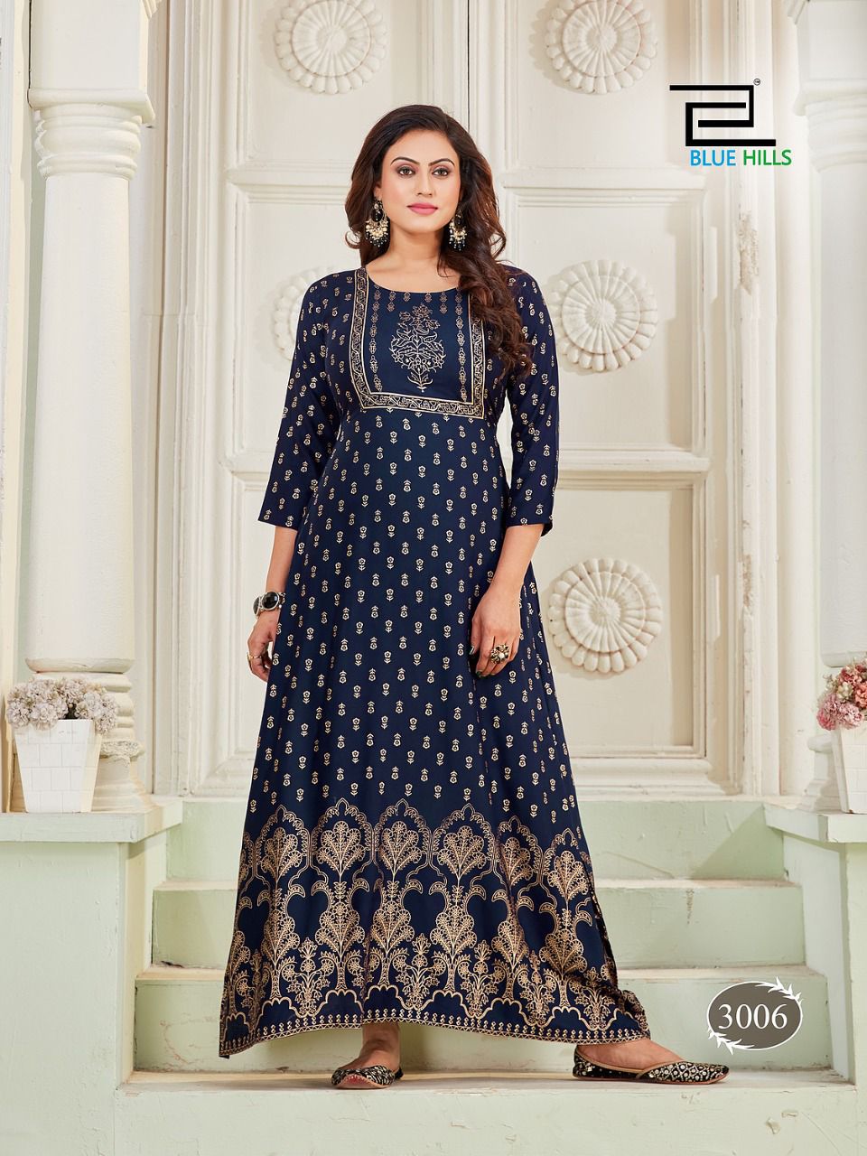 Blue Hills Poshak 3 New Exclusive Wear Rayon Long Printed Kurti Collection